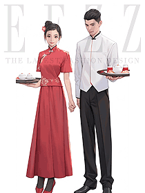  高檔酒店服務(wù)員工作服男女長(zhǎng)袖餐飲中式制服