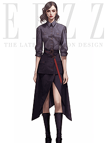 美拉德色系系帶外套式襯衫服務生工裝款式圖