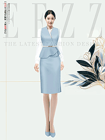 藍白色職場OL正裝馬夾辦公職業裝定制設計圖