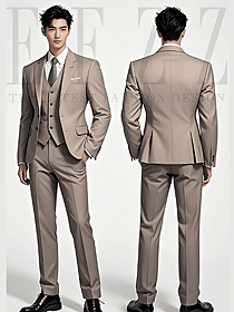 高級感正裝香檳色新郎結婚禮服定制設計圖