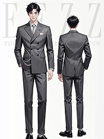 英倫復古意式雙排扣西服套裝手繪圖片