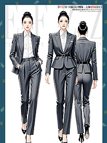 深灰色戧駁領經理職業裝套裝女長袖西裝手繪設計圖