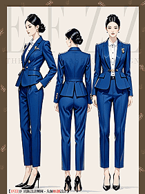 藏藍色高級感氣質名媛正裝工作服手繪設計圖