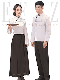 酒樓餐飲中國風男裝盤扣唐裝外套制服手繪圖