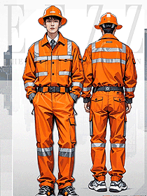 原創定制船員船廠連體服橙色反光工裝手繪設計圖