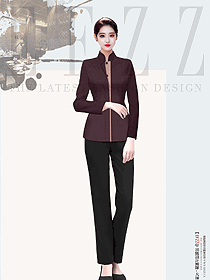 星級餐飲飯店高檔餐廳玫紅色女員工秋冬裝制服設計圖