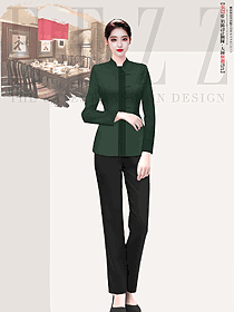 傳統酒店中餐廳立領盤扣女服務員制服長袖款設計圖