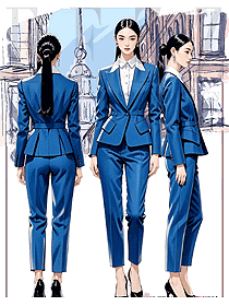 女銷售寶石藍西裝正裝上班工作服定制手繪圖