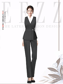 職業條紋馬甲套裝女春秋修身設計圖