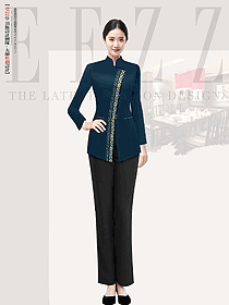 酒店新款中式餐廳服務員工作服設計圖案例