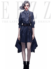 藍紫色復古英倫風兩件套秋襯衫半裙套裝手繪圖