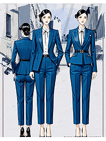 普藍色職業播音主持正裝面試一粒扣西裝套裝手繪圖