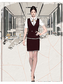 深玫紅色前臺銷售職業馬夾工作服套裝