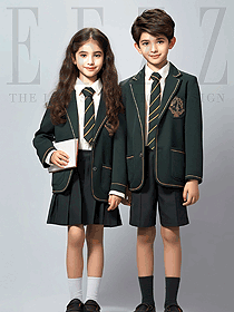 兒童班服男童外套春秋墨綠色學(xué)生西裝手繪圖