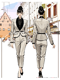 秋季女裝套裝名媛小香風通勤兩件套手繪設計圖