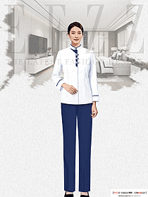 白色立領客房服務生制服定制設計圖