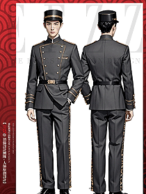 酒店秋冬季灰色禮賓服定制門童套裝手繪圖