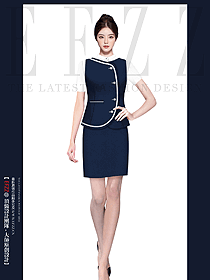 藍色幼兒園教師修身款馬夾制服設計圖