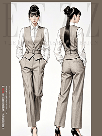 米灰色氣質(zhì)馬甲兩件套裝褲子通勤ol制服