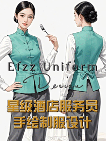 松柏綠色系餐飲飯店酒樓員工服裝手繪設計圖稿