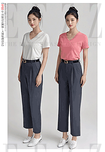 職場辦公女款短袖V領T恤工裝款式圖