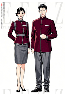 中式之美高端會所前廳接待經理職業裝設計手繪