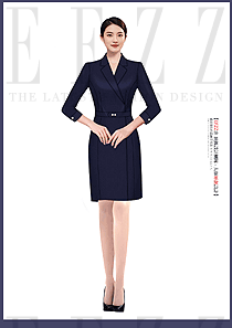 藏藍色案場客服職業裝連衣裙設計圖