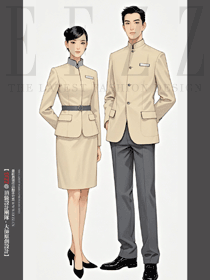 星級酒店米色新款前臺收銀服務員立領工作服