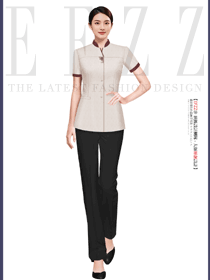 米色保潔工作服短袖夏裝女套裝設計圖