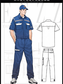 電焊工作服套裝男夏裝薄款短袖上衣手繪圖