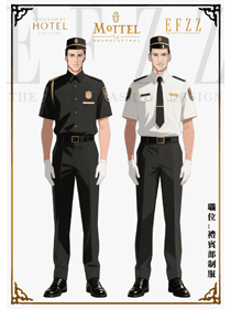 酒店夏季門衛安保短袖襯衫工作服定制手繪設計圖