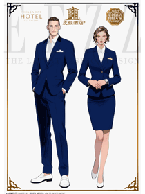 藏藍套裙：度假酒店賓客關系助理的工裝設計手繪圖